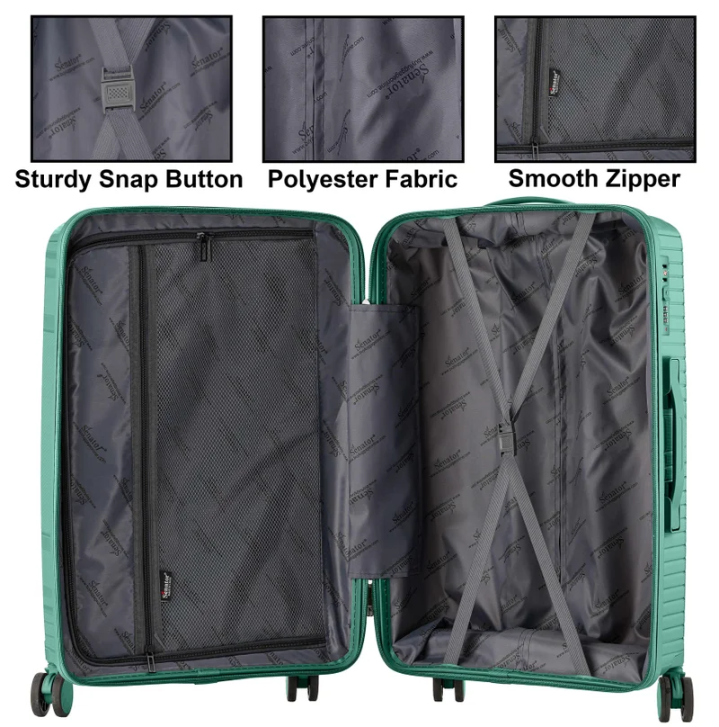 Senator  unisex pp fashion trolley luggage set lightweight hard-shell spinner luggage with 4 double spinner wheel and 3-digit combination lock kh1010 green  | Best Price UAE